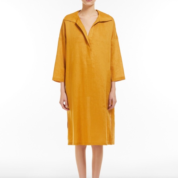 MaxMara | Derris V-Neck Linen Dress in Ochre - Picture 3 of 16